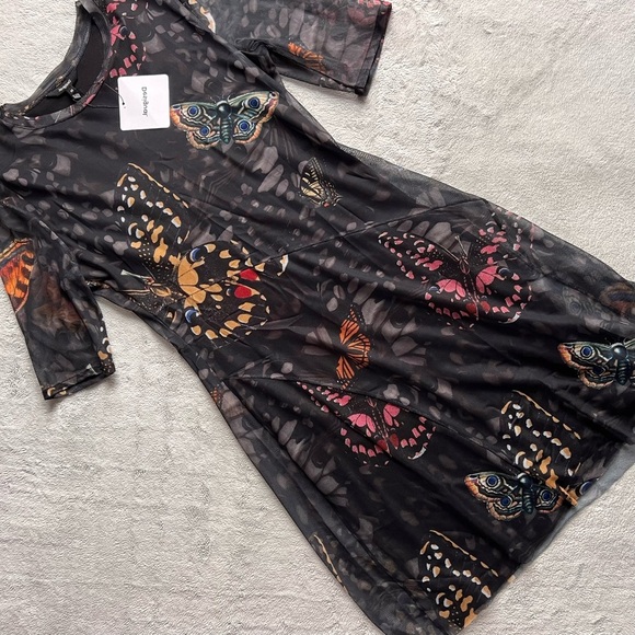 Desigual Dresses & Skirts - NWT Desigual Slim Knee-Length Mesh Butterfly Print Art-to-Wear Dress Black